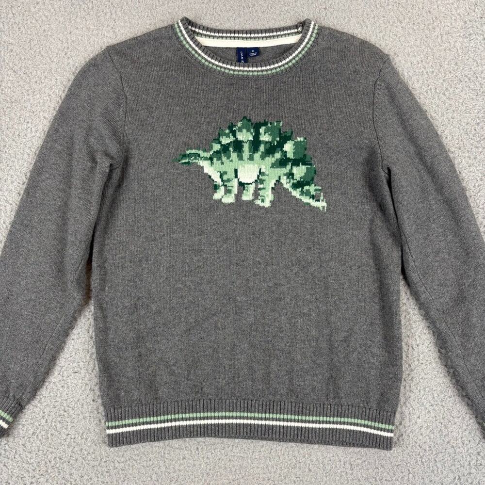Janie and Jack Sweater Boys 10 Gray Dinosaur Stegosaurus Crewneck Knit Jurassic
